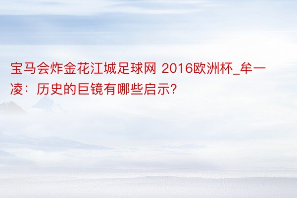 宝马会炸金花江城足球网 2016欧洲杯_牟一凌：历史的巨镜有哪些启示？