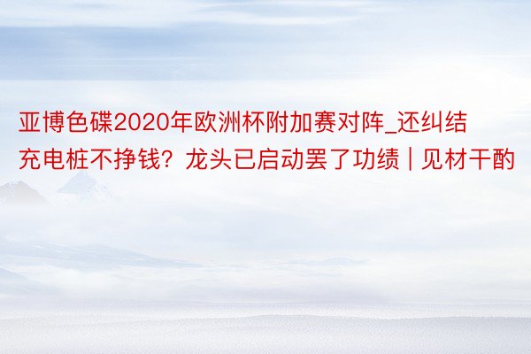 亚博色碟2020年欧洲杯附加赛对阵_还纠结充电桩不挣钱？龙头已启动罢了功绩 | 见材干酌