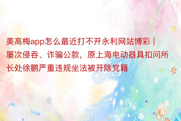 美高梅app怎么最近打不开永利网站博彩 | 屡次侵吞、诈骗公款，原上海电动器具扣问所长处徐鹏严重违规坐法被开除党籍