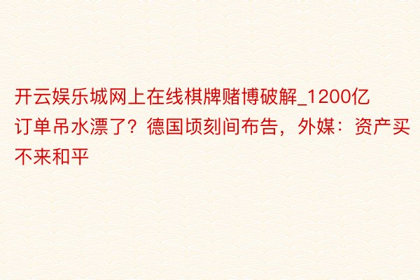 开云娱乐城网上在线棋牌赌博破解_1200亿订单吊水漂了？德国顷刻间布告，外媒：资产买不来和平