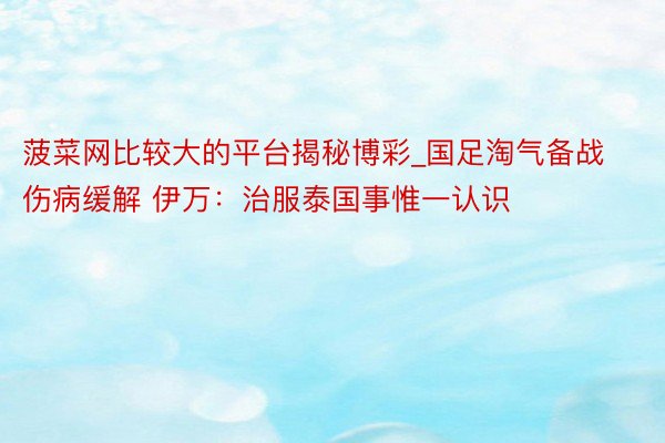 菠菜网比较大的平台揭秘博彩_国足淘气备战伤病缓解 伊万：治服泰国事惟一认识