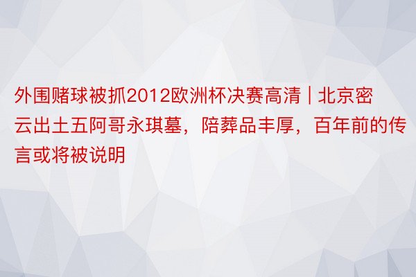 外围赌球被抓2012欧洲杯决赛高清 | 北京密云出土五阿哥永琪墓，陪葬品丰厚，百年前的传言或将被说明