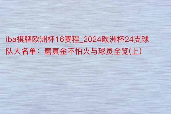 iba棋牌欧洲杯16赛程_2024欧洲杯24支球队大名单：磨真金不怕火与球员全览(上)